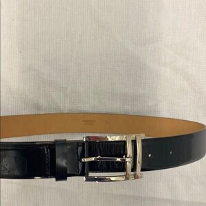 Nordstrom Black Leather Belt with Light Gold Buckle